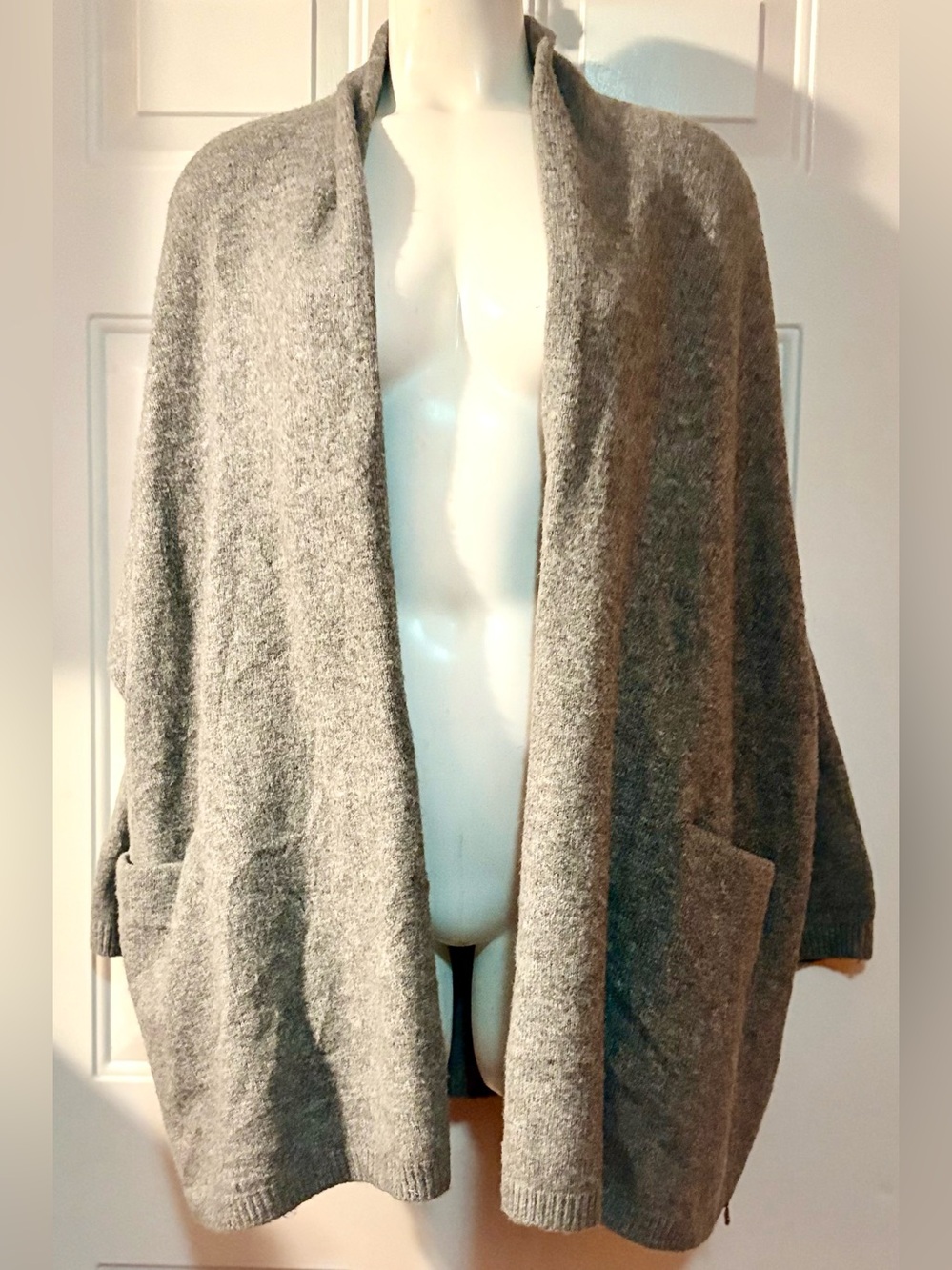 BERYLL 95% Cashmere Blend Open Hooded Duster Cape Cardigan Gray One Size EUC